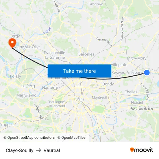 Claye-Souilly to Vaureal map