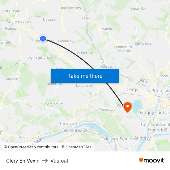 Clery-En-Vexin to Vaureal map