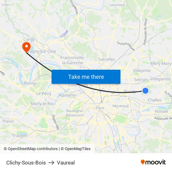 Clichy-Sous-Bois to Vaureal map