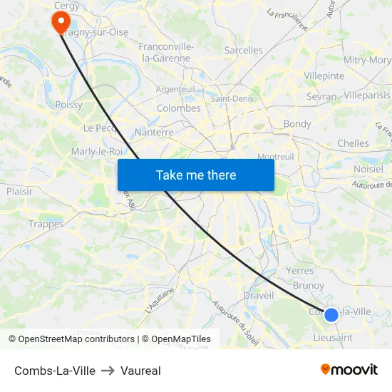 Combs-La-Ville to Vaureal map