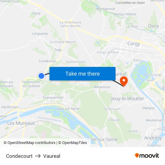 Condecourt to Vaureal map