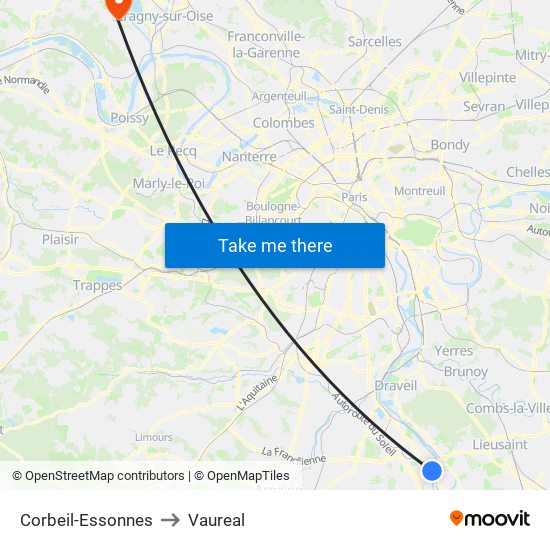 Corbeil-Essonnes to Vaureal map