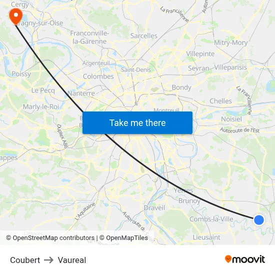 Coubert to Vaureal map