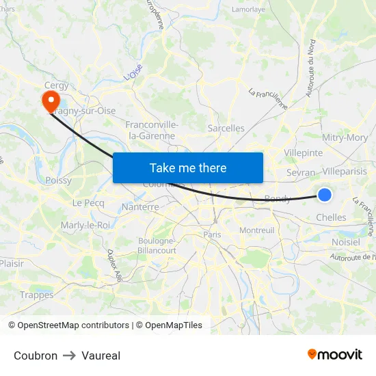 Coubron to Vaureal map