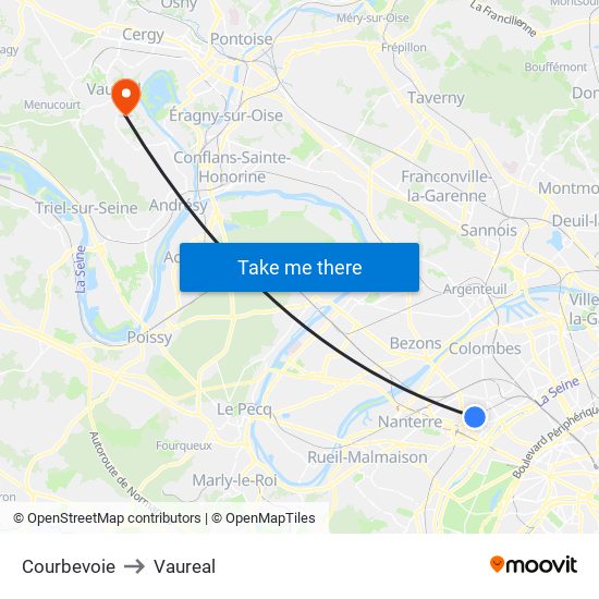 Courbevoie to Vaureal map