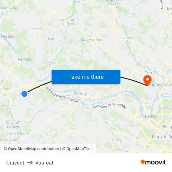 Cravent to Vaureal map
