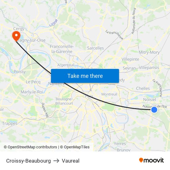 Croissy-Beaubourg to Vaureal map
