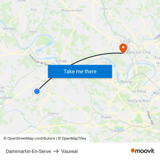 Dammartin-En-Serve to Vaureal map