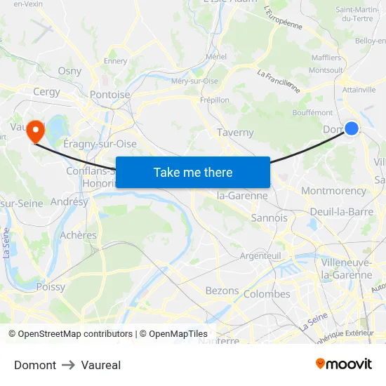 Domont to Vaureal map