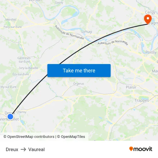 Dreux to Vaureal map