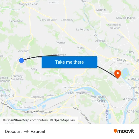 Drocourt to Vaureal map