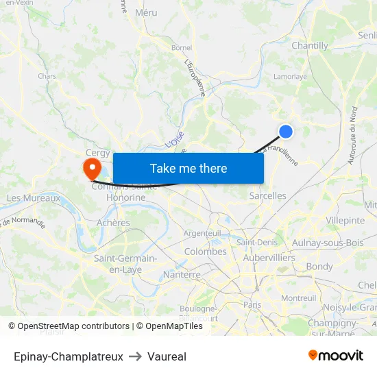 Epinay-Champlatreux to Vaureal map