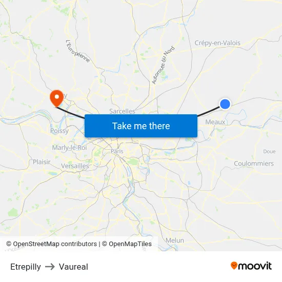 Etrepilly to Vaureal map