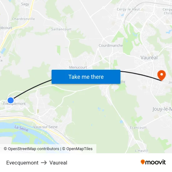 Evecquemont to Vaureal map