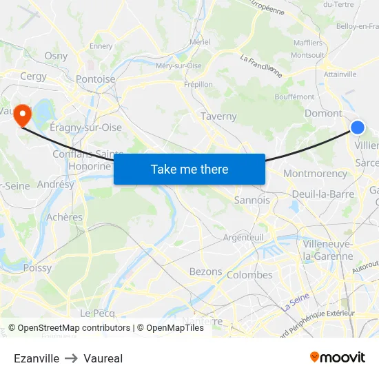 Ezanville to Vaureal map