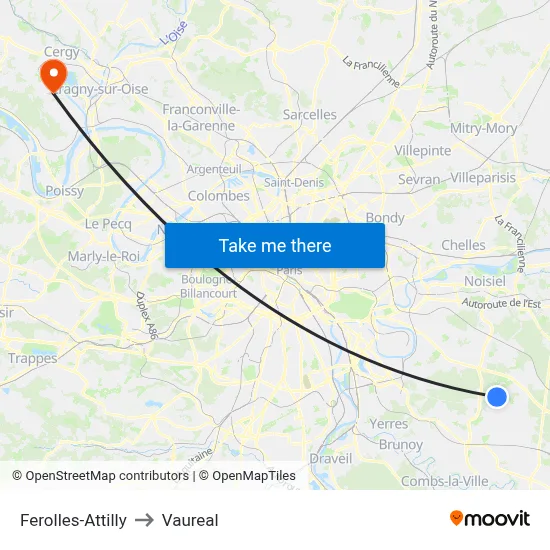 Ferolles-Attilly to Vaureal map