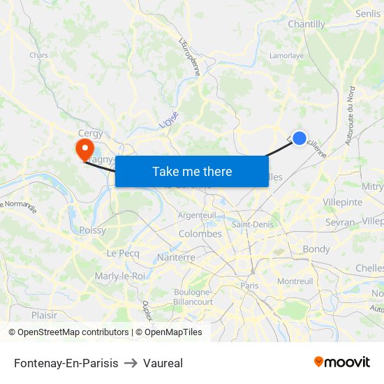 Fontenay-En-Parisis to Vaureal map