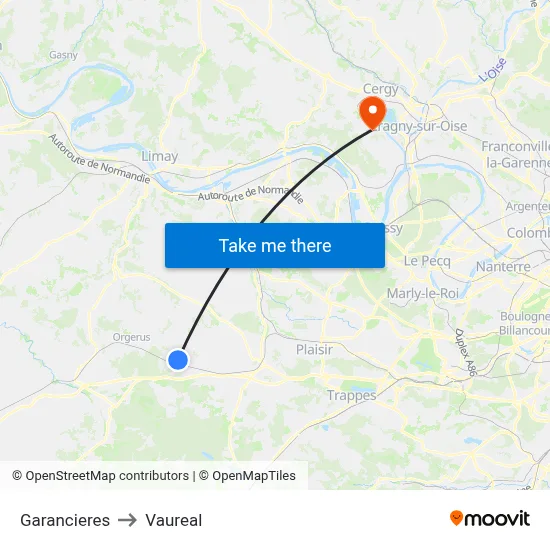 Garancieres to Vaureal map