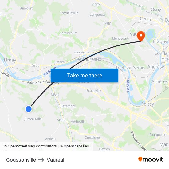 Goussonville to Vaureal map