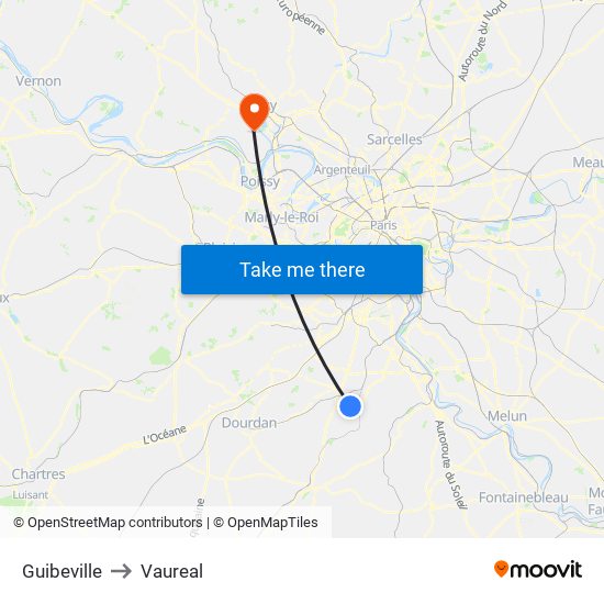 Guibeville to Vaureal map