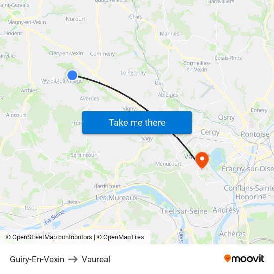 Guiry-En-Vexin to Vaureal map