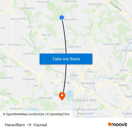 Haravilliers to Vaureal map