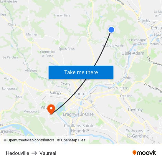 Hedouville to Vaureal map