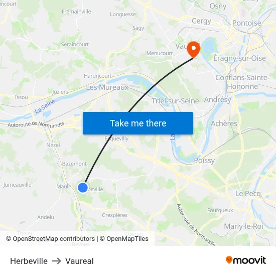 Herbeville to Vaureal map
