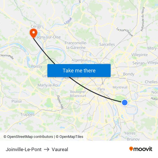 Joinville-Le-Pont to Vaureal map