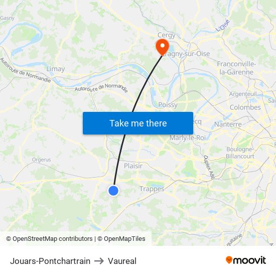Jouars-Pontchartrain to Vaureal map