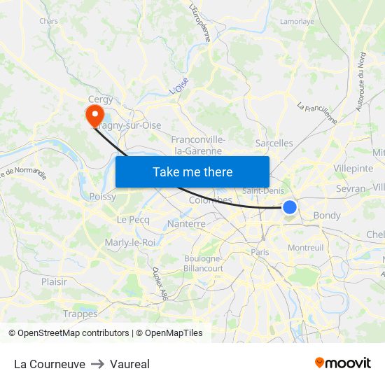 La Courneuve to Vaureal map
