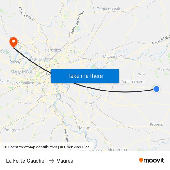 La Ferte-Gaucher to Vaureal map