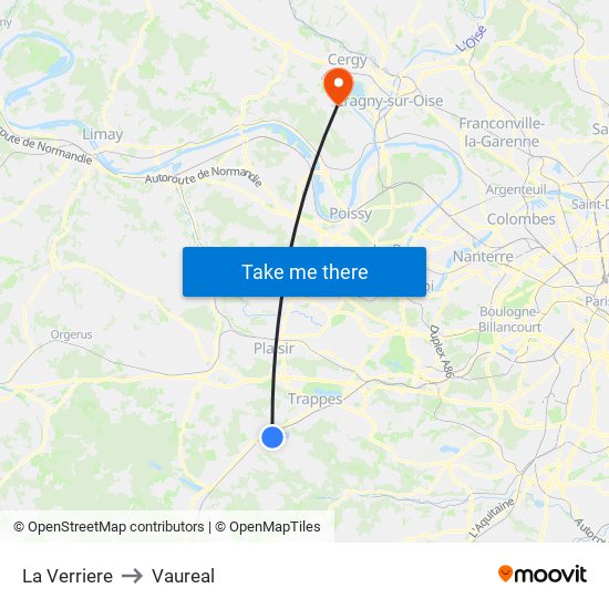 La Verriere to Vaureal map