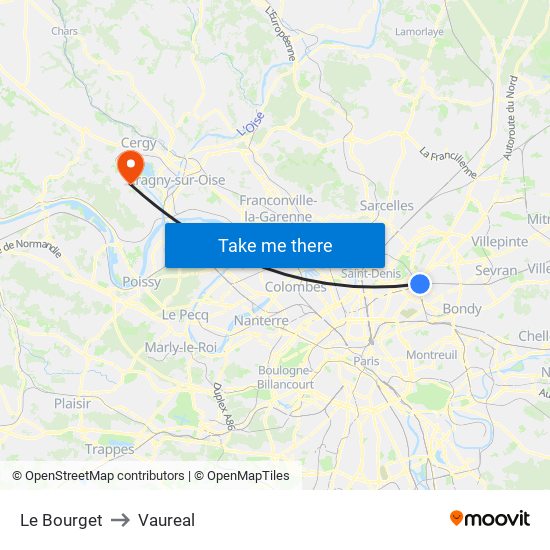 Le Bourget to Vaureal map