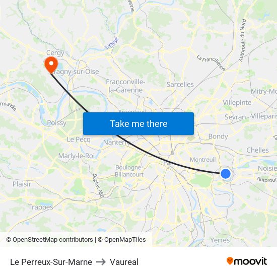 Le Perreux-Sur-Marne to Vaureal map