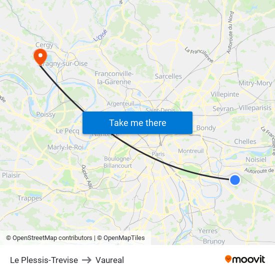 Le Plessis-Trevise to Vaureal map