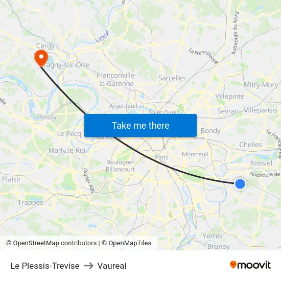 Le Plessis-Trevise to Vaureal map