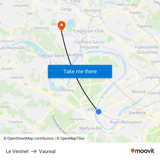 Le Vesinet to Vaureal map