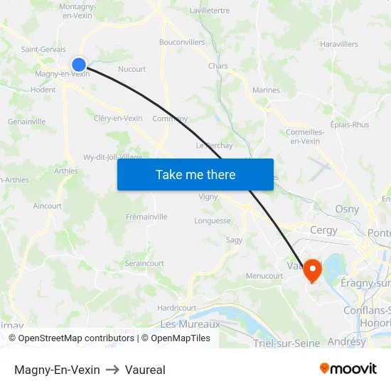 Magny-En-Vexin to Vaureal map