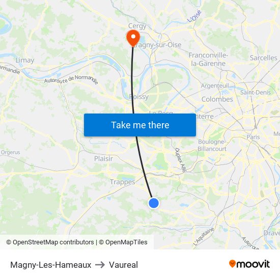 Magny-Les-Hameaux to Vaureal map