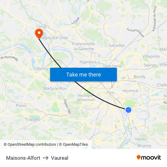 Maisons-Alfort to Vaureal map