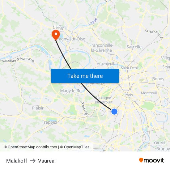 Malakoff to Vaureal map