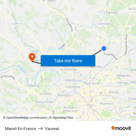 Mareil-En-France to Vaureal map