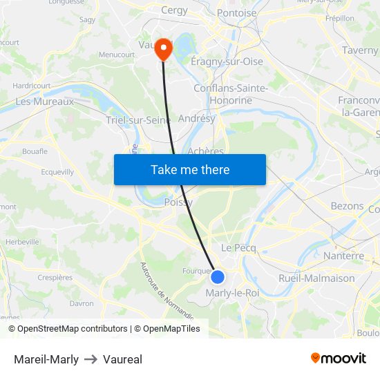 Mareil-Marly to Vaureal map