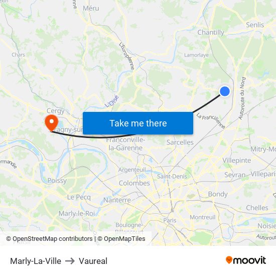 Marly-La-Ville to Vaureal map