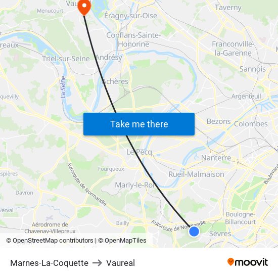 Marnes-La-Coquette to Vaureal map