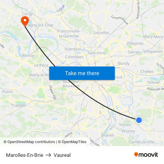 Marolles-En-Brie to Vaureal map