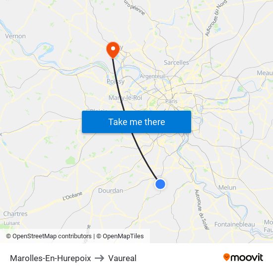 Marolles-En-Hurepoix to Vaureal map