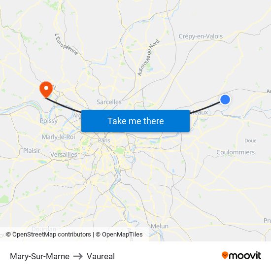 Mary-Sur-Marne to Vaureal map