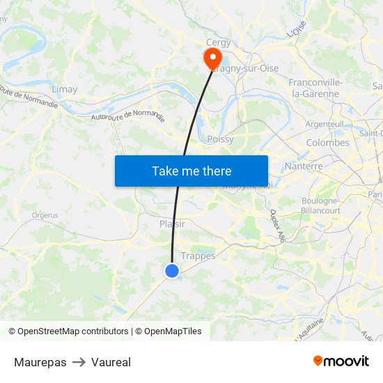 Maurepas to Vaureal map